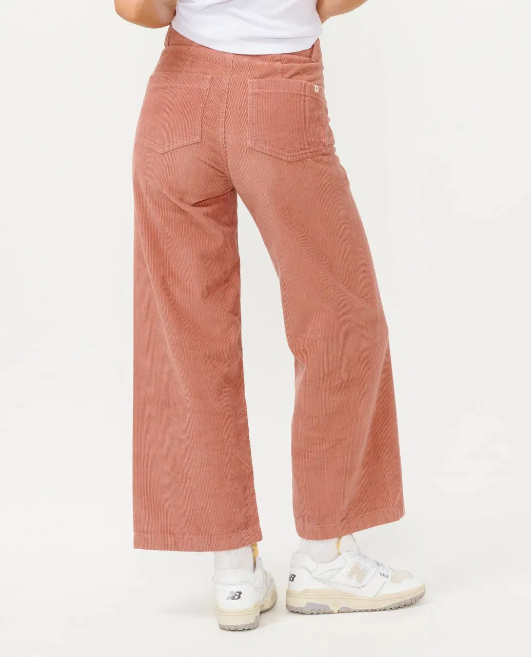 Calças de corduroy femininas personalizadas com fecho de zíper e bolsos laterais