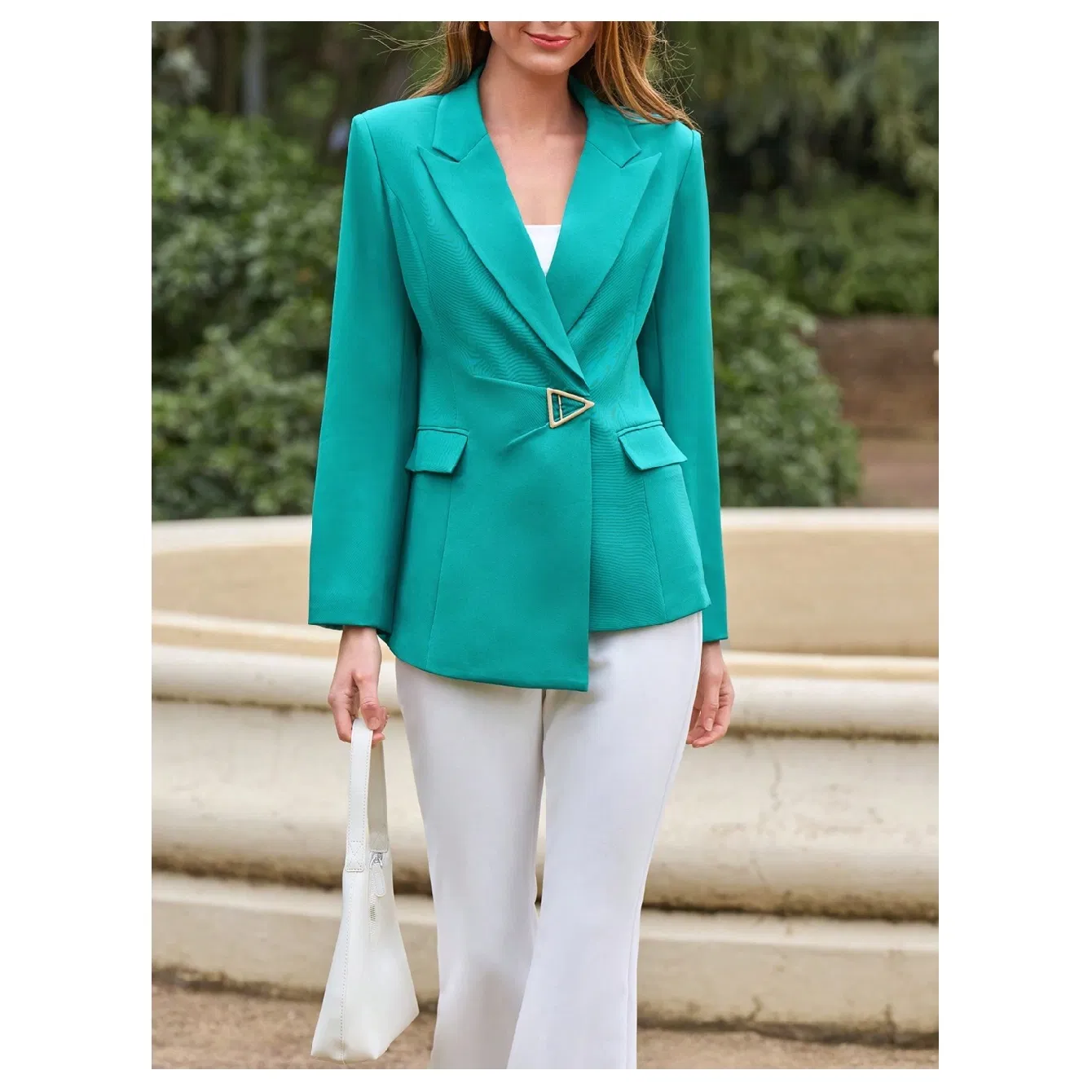 Blazer de Metal Irregular Verde Lago para Mulheres Estilosas