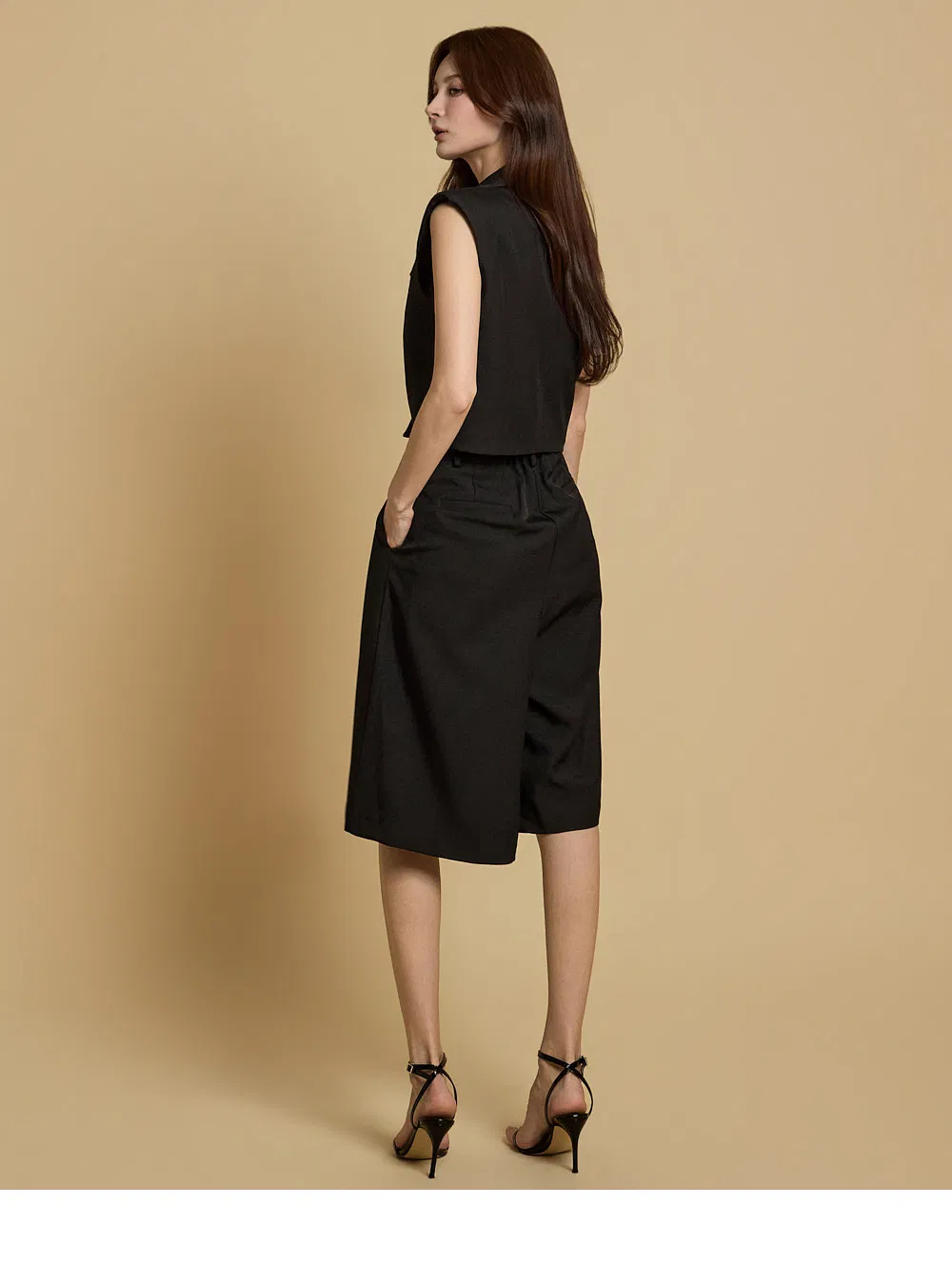 Novas Roupas de Verão Femininas Personalizadas Blazer Sem Mangas com Gola Lapel, Acompanhado de Shorts Plissados
