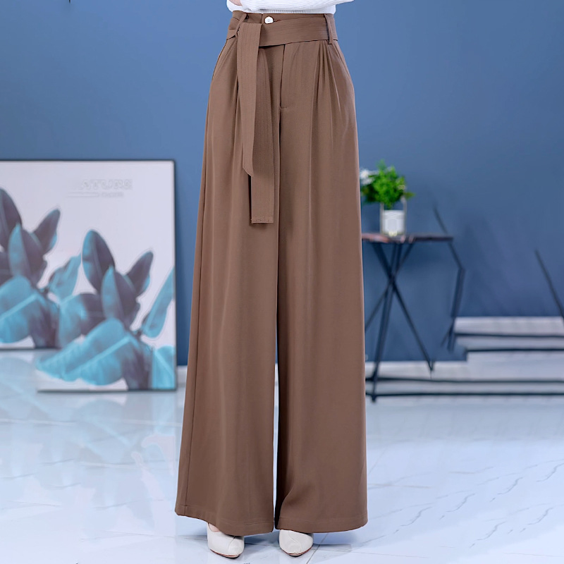 Calças de terno de cintura alta com pernas largas e drapeado preto, calças longas femininas soltas e slim plissadas para escritório, personalização OEM