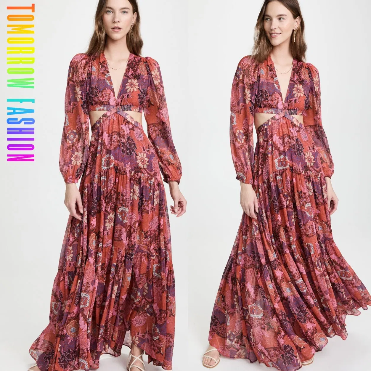 Atacado de Vestuário Feminino Vestido Casual, Vestido Maxi de Manga Longa Feminino Sexy Senhora Elegante, Roupas Femininas Vestido de Verão