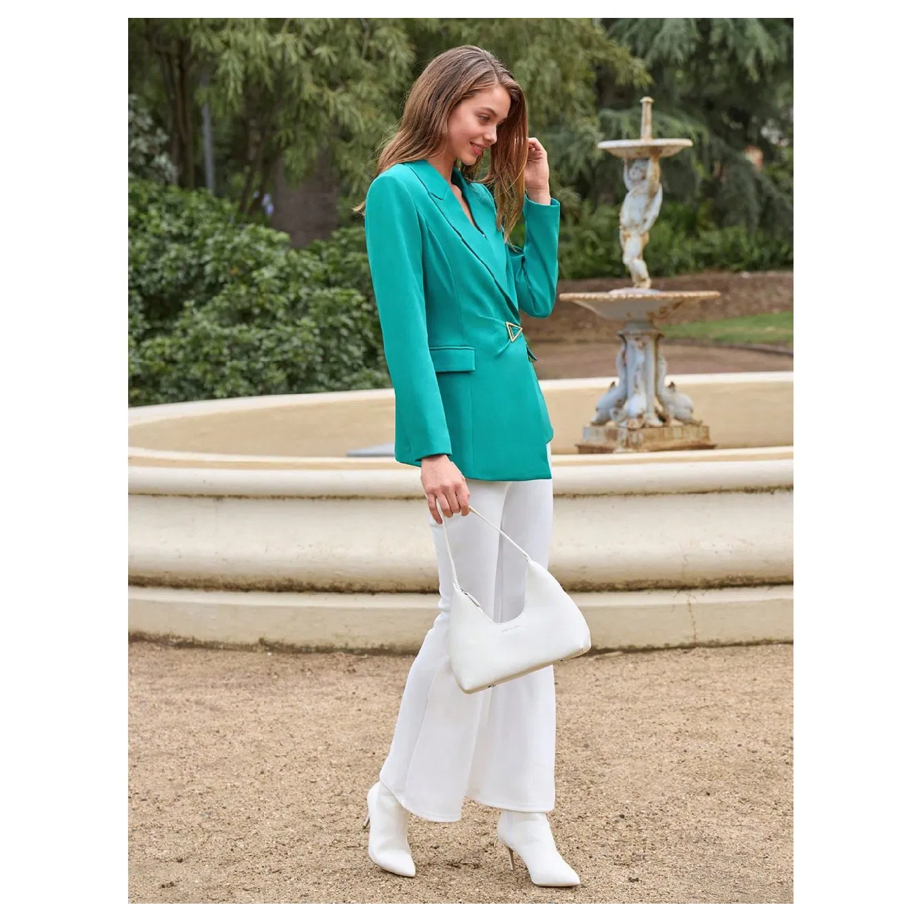 Blazer de Metal Irregular Verde Lago para Mulheres Estilosas