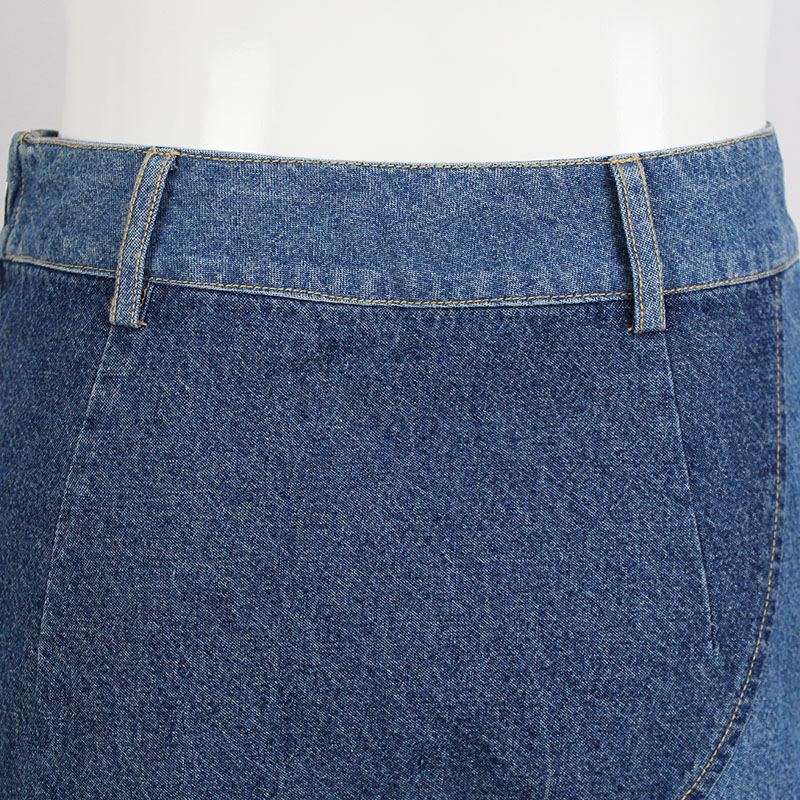 Saia Mini A-Line Casual de Verão para Mulheres em Denim com Patches de Cores Contrastantes