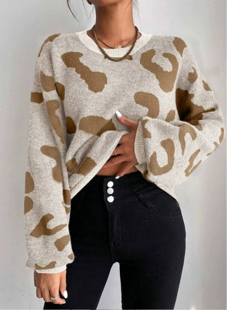 Suéter Feminino de Outono Inverno Pulôver Longo Botão Casual Top Tricotado para Mulheres