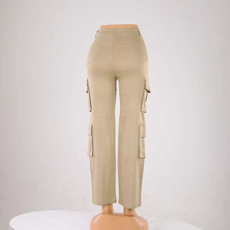 Calças largas de algodão para mulheres, estilo reto, moda de rua, hip-hop, com bolso frontal, macacão longo