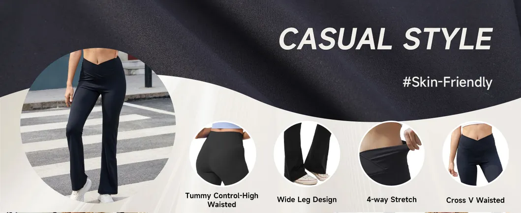 Calças de ioga bootleg casuais femininas com cintura alta em V para treino