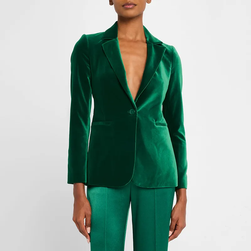 Blazer de Veludo Slim Fit com Um Botão para Mulheres