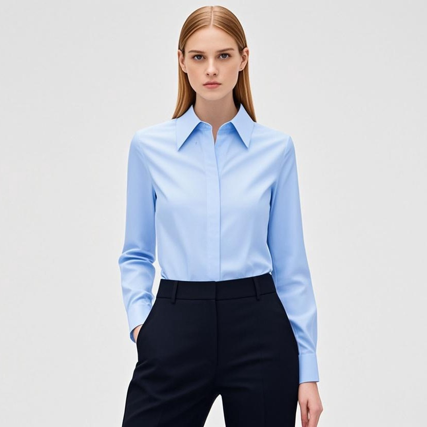 Boa Qualidade 100% Camisas de Negócios Femininas de Algodão; Fabricação Personalizada de Camisas de Manga Longa para Escritório Sem Rugas com Amônia Líquida OEM/ODM Camisa de Flanela