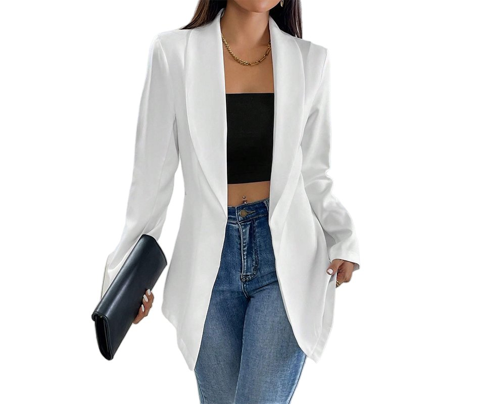 Blazer feminino elegante, clássico, durável, chique, de escritório, casual, com decote em V, mangas longas, de botão único, com strass, sólido