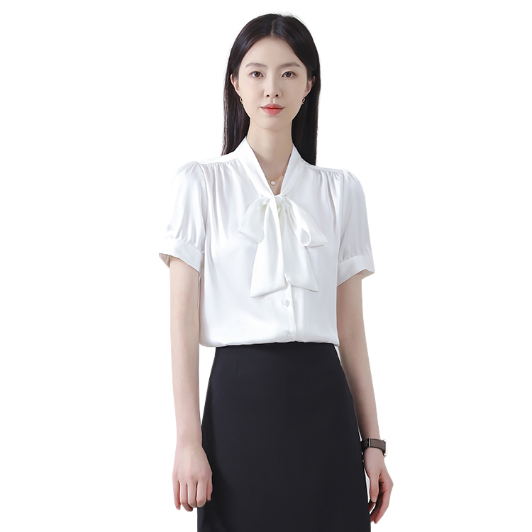 Camisas Brancas de Damas de Damas de Alperce Longas e Curtas, Design de Manga de Acetato de Seda, Moda e Temperamento