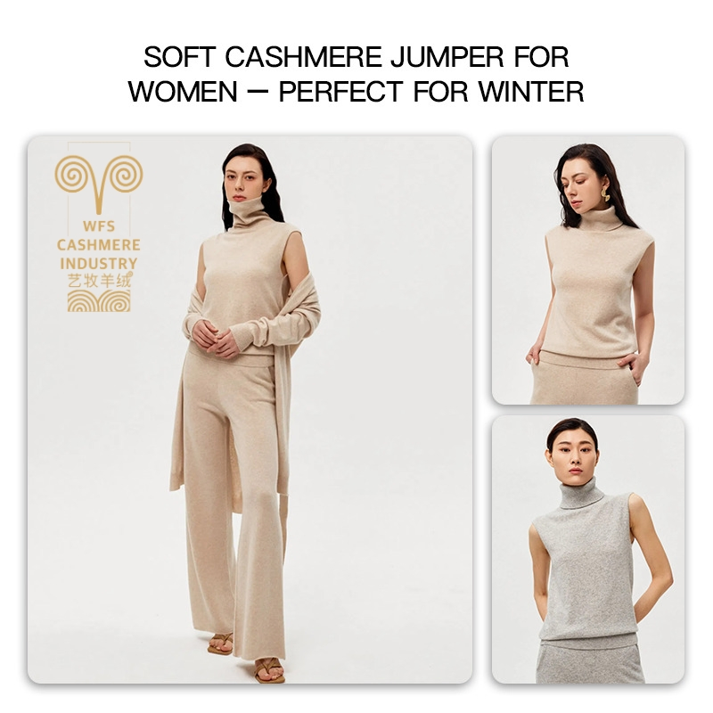 Colete de Cashmere Feminino 100% Suéteres de Cashmere Suéter Sem Mangas Suéteres de Moda Direto da Fábrica