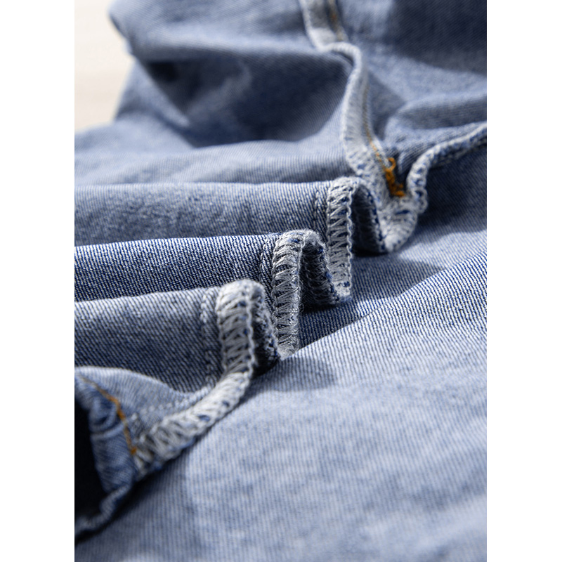 Querido Atacadista de Jeans Roupas Envio Rápido 3/4 Blusas de Denim com Mangas Ruffles e Bolsos Patched para Mulheres