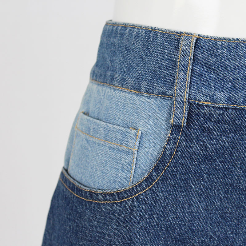 Saia Mini A-Line Casual de Verão para Mulheres em Denim com Patches de Cores Contrastantes