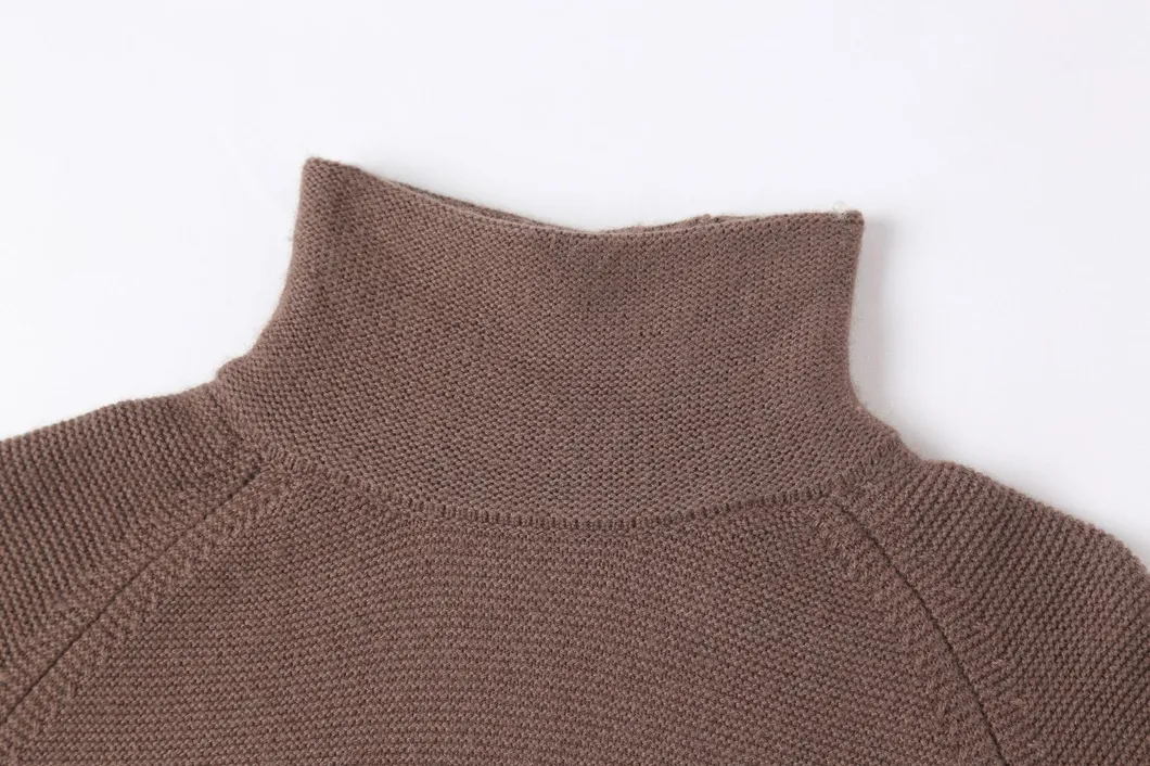 Suéter de pulôver curto para mulheres, com gola alta, de manga longa, em cashmere personalizado para o inverno