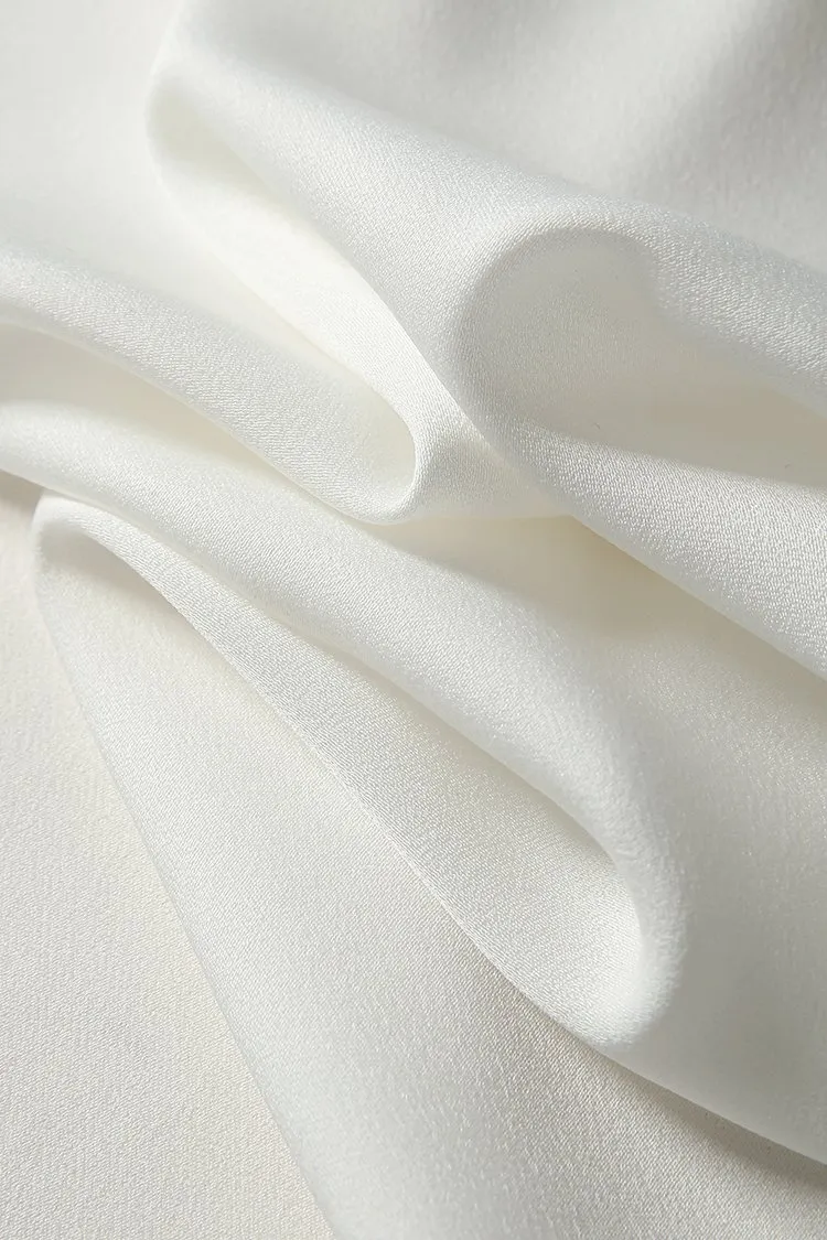 Camisas Brancas de Damas de Damas de Alperce Longas e Curtas, Design de Manga de Acetato de Seda, Moda e Temperamento
