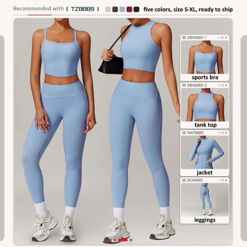 Conjunto de Roupas de Ginástica Femininas 4-Piece Leggings de Cintura Alta