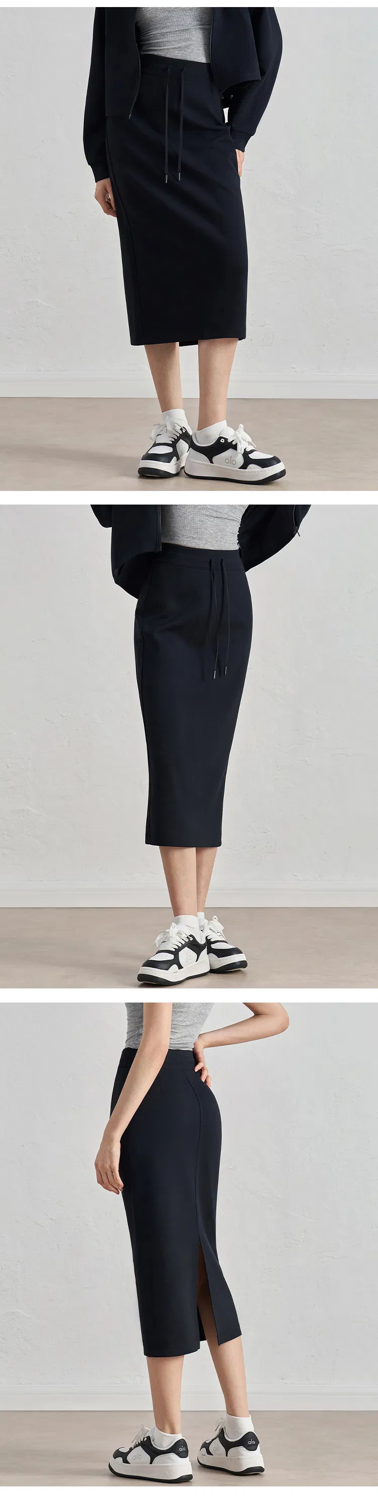 Saia Casual Feminina Esportiva Ajustada com Fenda Saia Externa com Cordão Confortável para Yoga MIDI