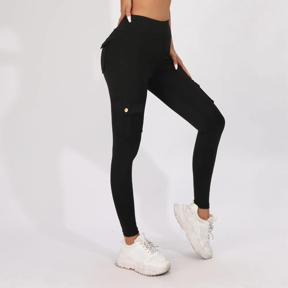 Leggings de Yoga com Botão, Bolso, Respirável e com Efeito de Bumbum, em Tecido Aconchegante