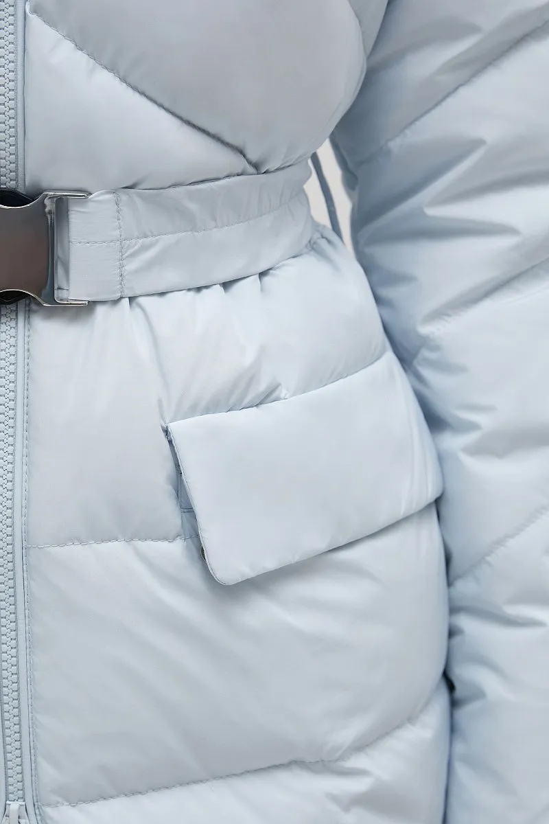 Roupas de Inverno Personalizadas por Atacado Moda Alta Roupas de Esqui com Capuz Jaqueta Puffer Feminina Jaqueta de Pato ou Ganso com Cinto de Fivela Roupas Puffy Femininas para Atividades ao Ar Livre