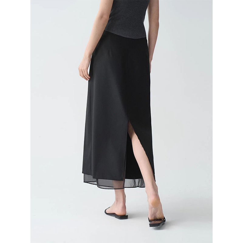Saia longa midi solta de cintura alta para mulheres na moda