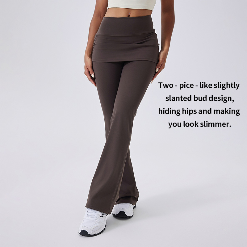 Calças de Yoga Flare de Cintura Alta com Ruchado e Controle de Barriga 4-Way Leggings de Ginástica com Sobreposição de Saia