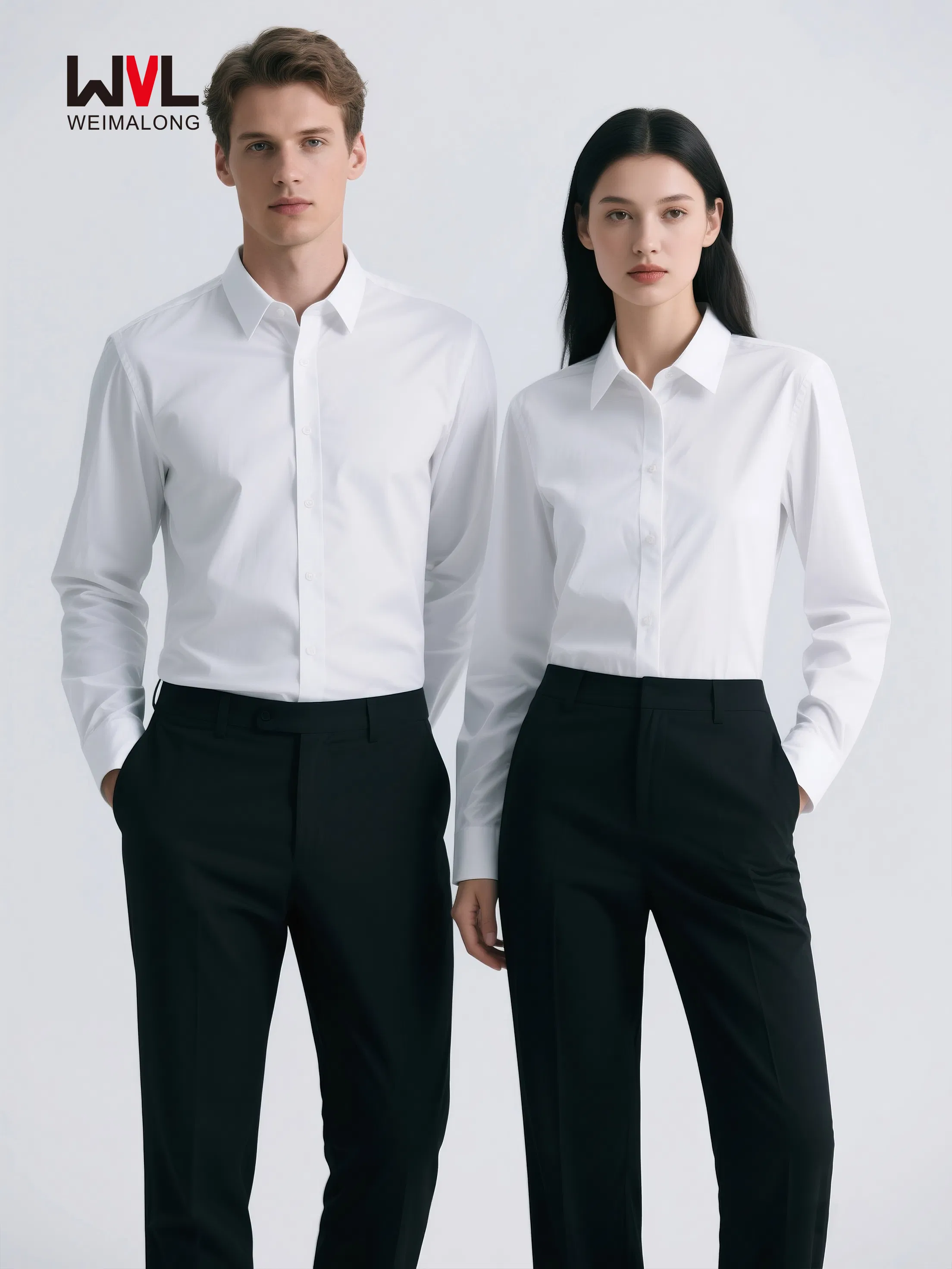 Camisa Formal de Manga Longa em Tecido Trançado para Homens e Mulheres