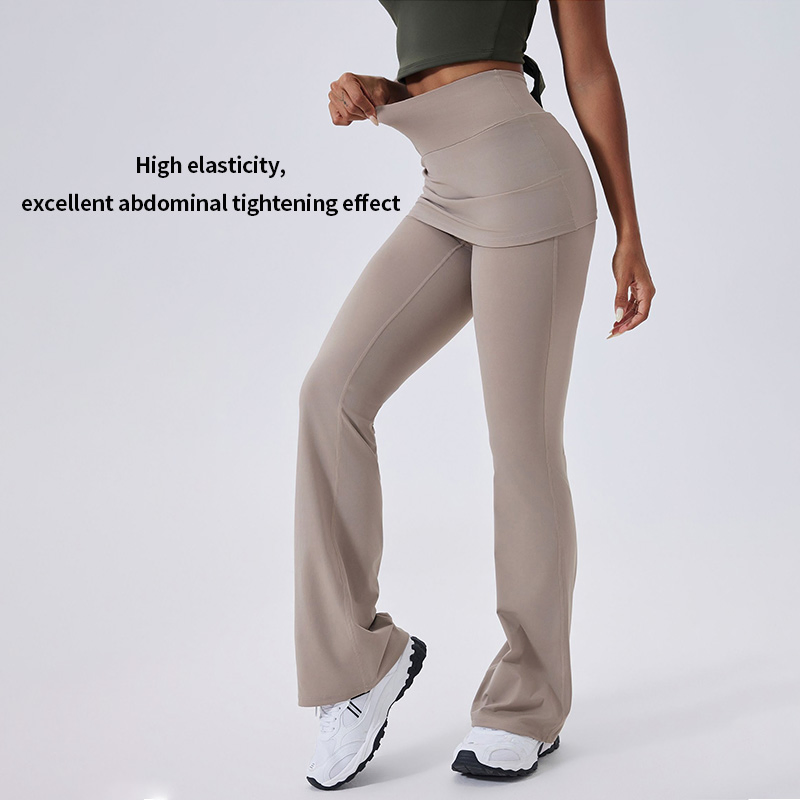 Calças de Yoga Flare de Cintura Alta com Ruchado e Controle de Barriga 4-Way Leggings de Ginástica com Sobreposição de Saia