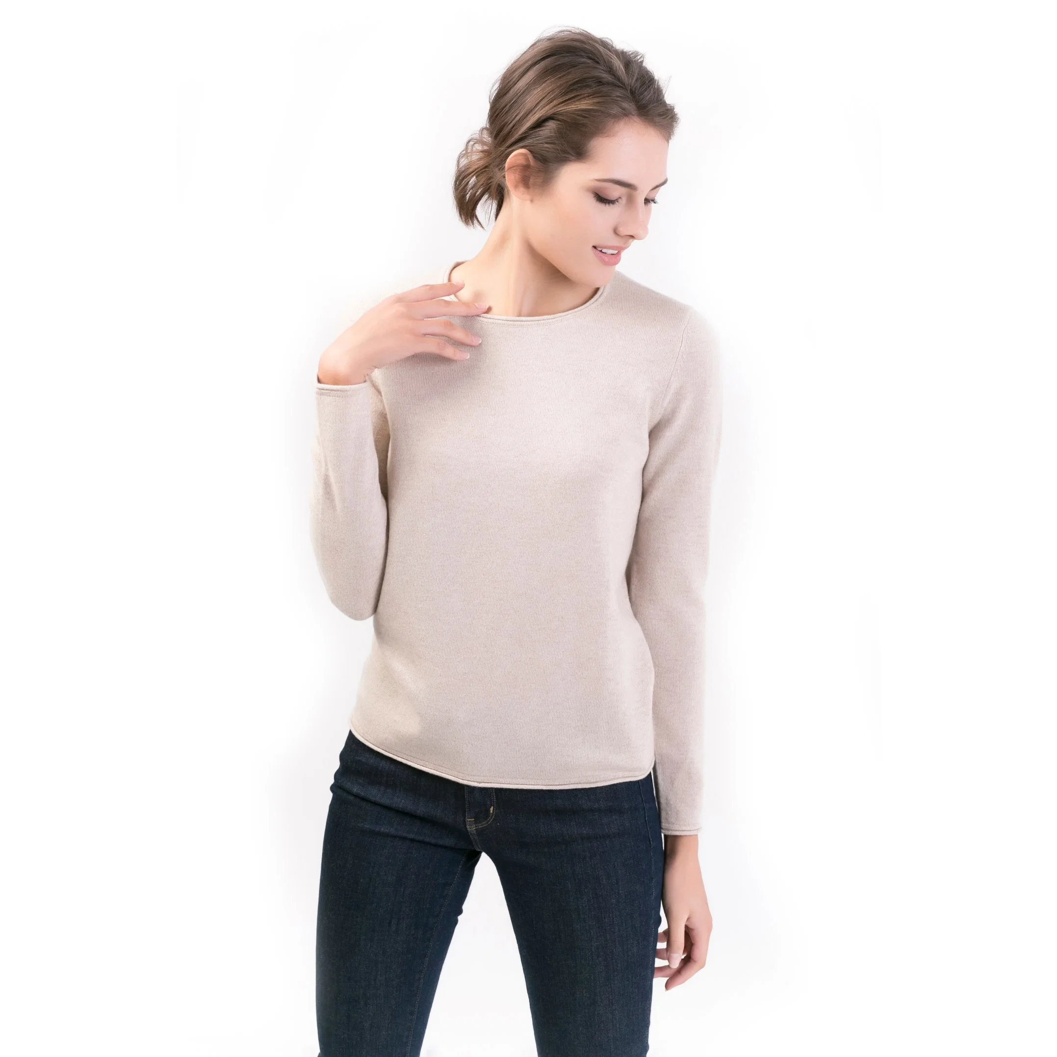Os suéteres de pulôver de gola redonda de cashmere premium clássicos mais populares para mulheres