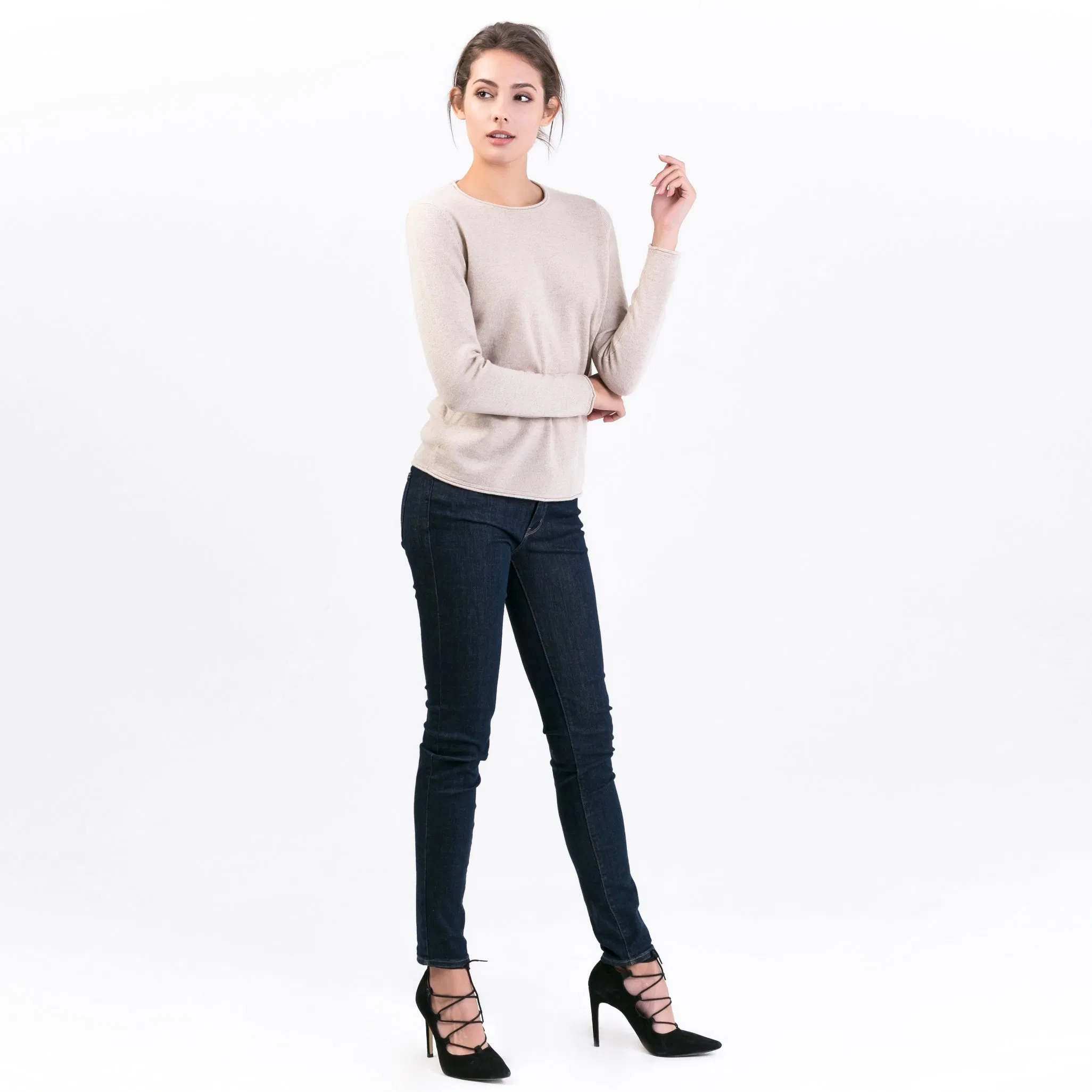 Os suéteres de pulôver de gola redonda de cashmere premium clássicos mais populares para mulheres