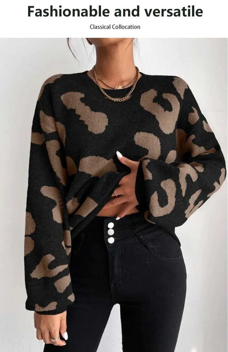 Suéter Feminino de Outono Inverno Pulôver Longo Botão Casual Top Tricotado para Mulheres