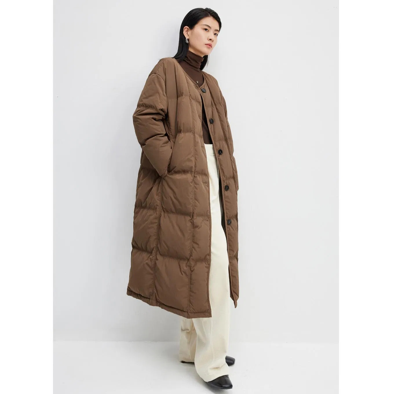 Jaquetas de Inverno Femininas Personalizadas de Alta Qualidade em Lã com Gola Redonda, Corte Longo e Solto, Jaqueta Puff de Pluma para Mulheres, Jaqueta Acolchoada, Roupas de Inverno, Jaquetas Quentes