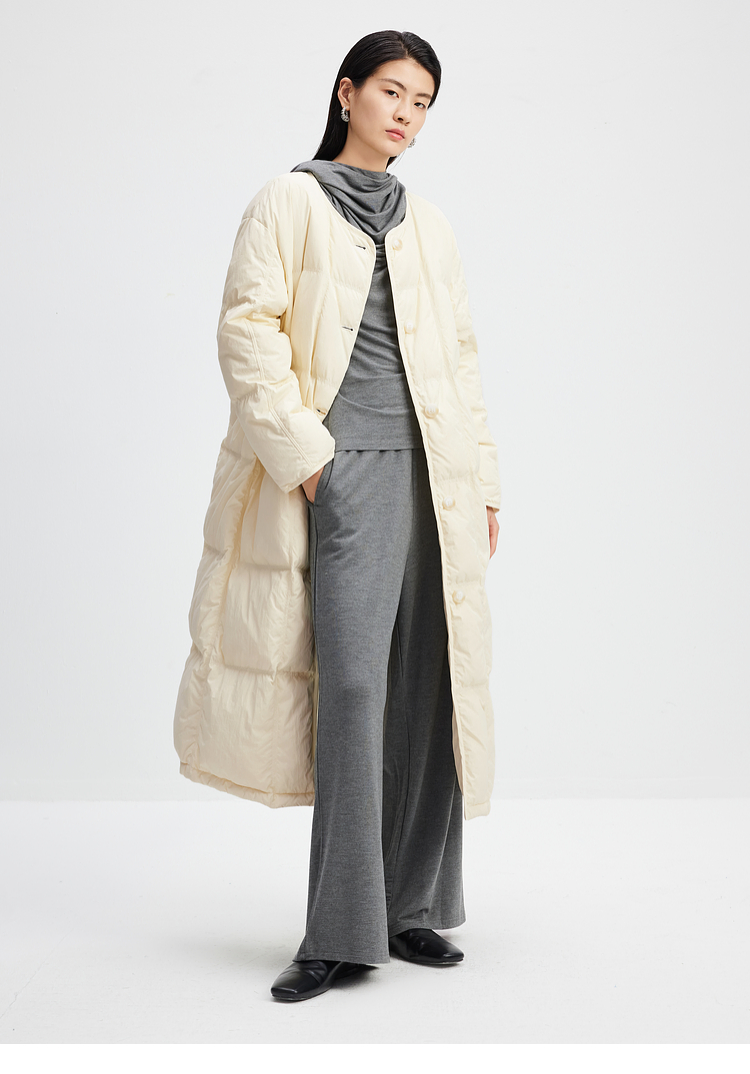Jaquetas de Inverno Femininas Personalizadas de Alta Qualidade em Lã com Gola Redonda, Corte Longo e Solto, Jaqueta Puff de Pluma para Mulheres, Jaqueta Acolchoada, Roupas de Inverno, Jaquetas Quentes