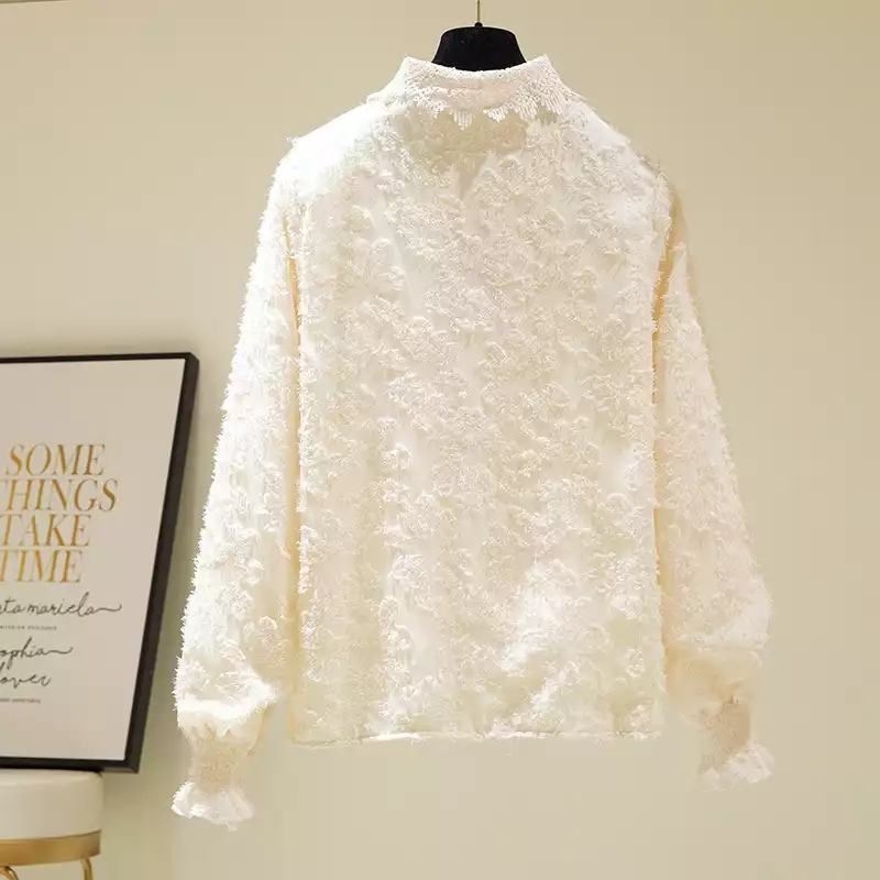 2021 Moda casual para mulher lace camisa de manga comprida