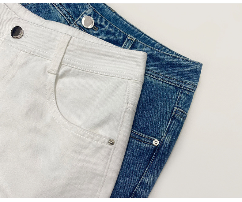 Calças de Denim Casuais de Verão Slim para Mulheres, Nove Pontos