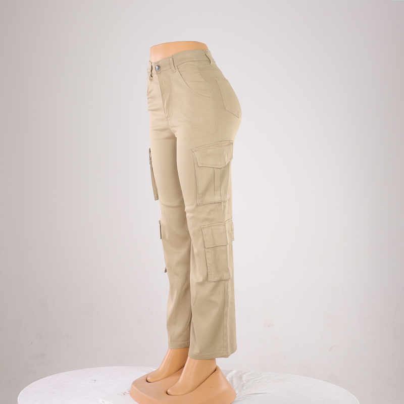 Calças largas de algodão para mulheres, estilo reto, moda de rua, hip-hop, com bolso frontal, macacão longo
