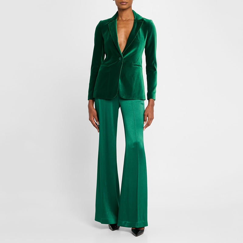 Blazer de Veludo Slim Fit com Um Botão para Mulheres