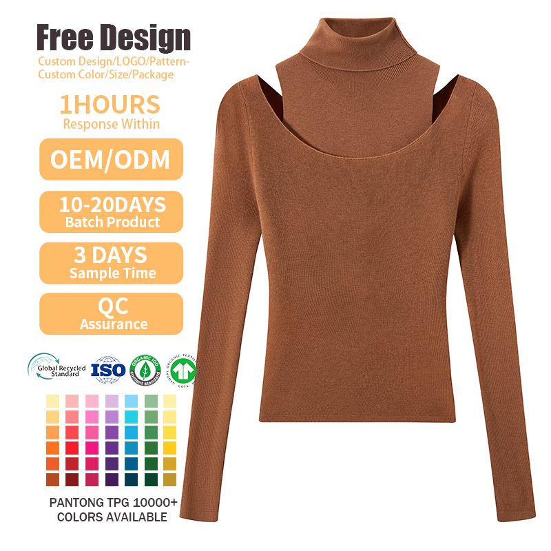 Blusa de Lã Feminina por Atacado Roupas Personalizadas para Mulheres 2 Peças Conjunto de Malha Aconchegante Colete de Gola Alta e Suéter Top Outono