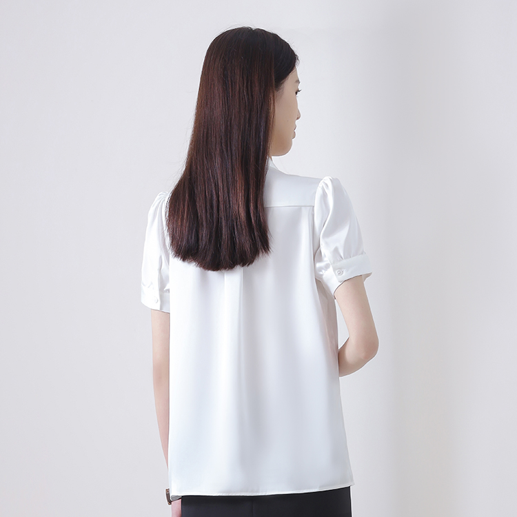 Camisas Brancas de Damas de Damas de Alperce Longas e Curtas, Design de Manga de Acetato de Seda, Moda e Temperamento