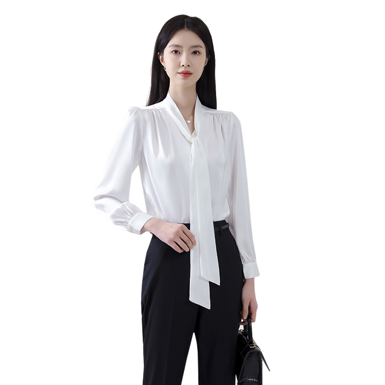 Camisas Brancas de Damas de Damas de Alperce Longas e Curtas, Design de Manga de Acetato de Seda, Moda e Temperamento