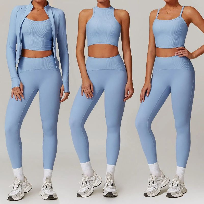 Conjunto de Roupas de Ginástica Femininas 4-Piece Leggings de Cintura Alta