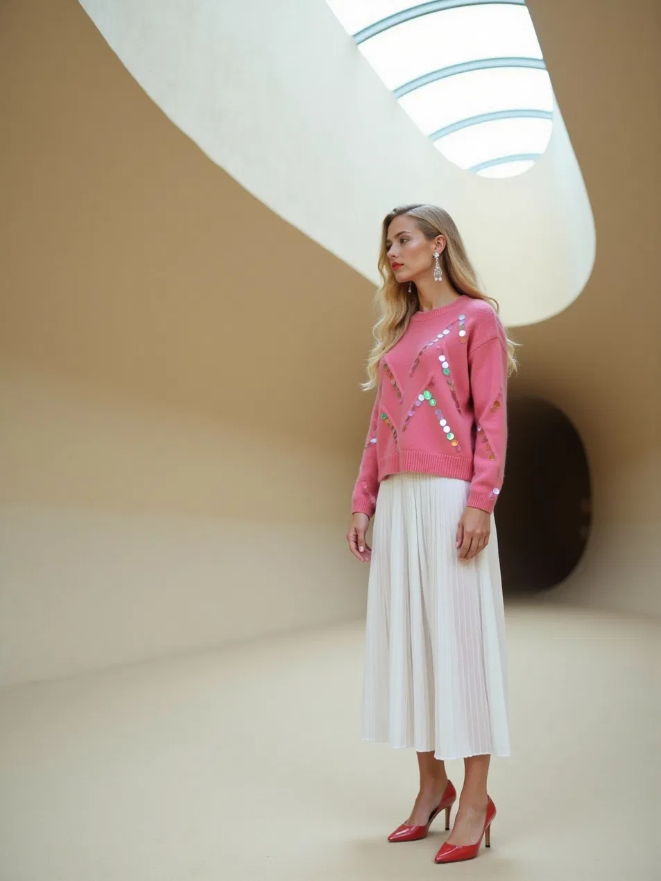 Suéter de malha de gola redonda feminino