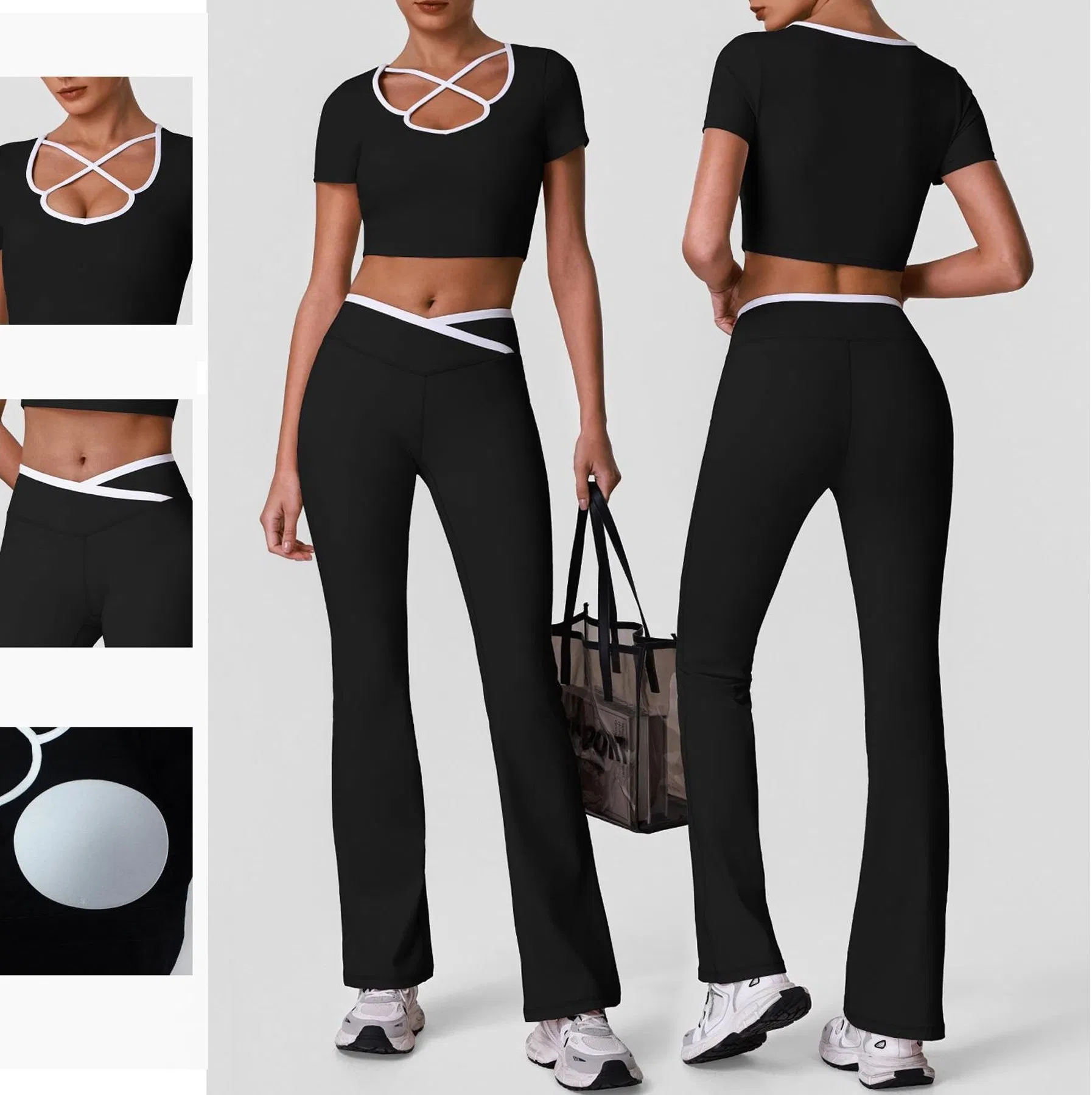 Conjunto de Roupas de Ginástica Femininas 2 Peças Leggings de Treino Top de Esporte Conjunto de Fitness para Academia