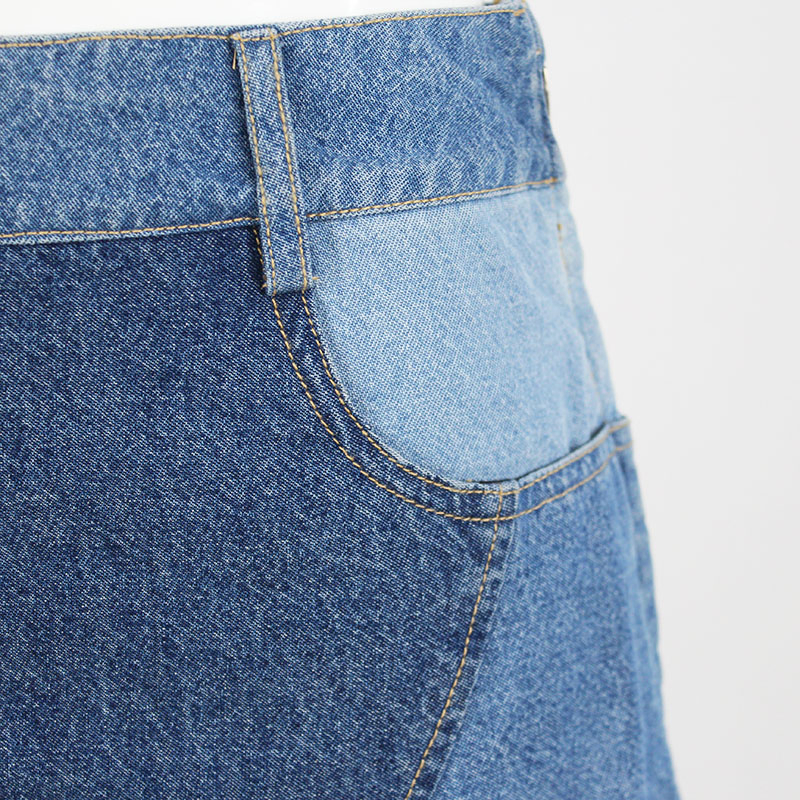 Saia Mini A-Line Casual de Verão para Mulheres em Denim com Patches de Cores Contrastantes