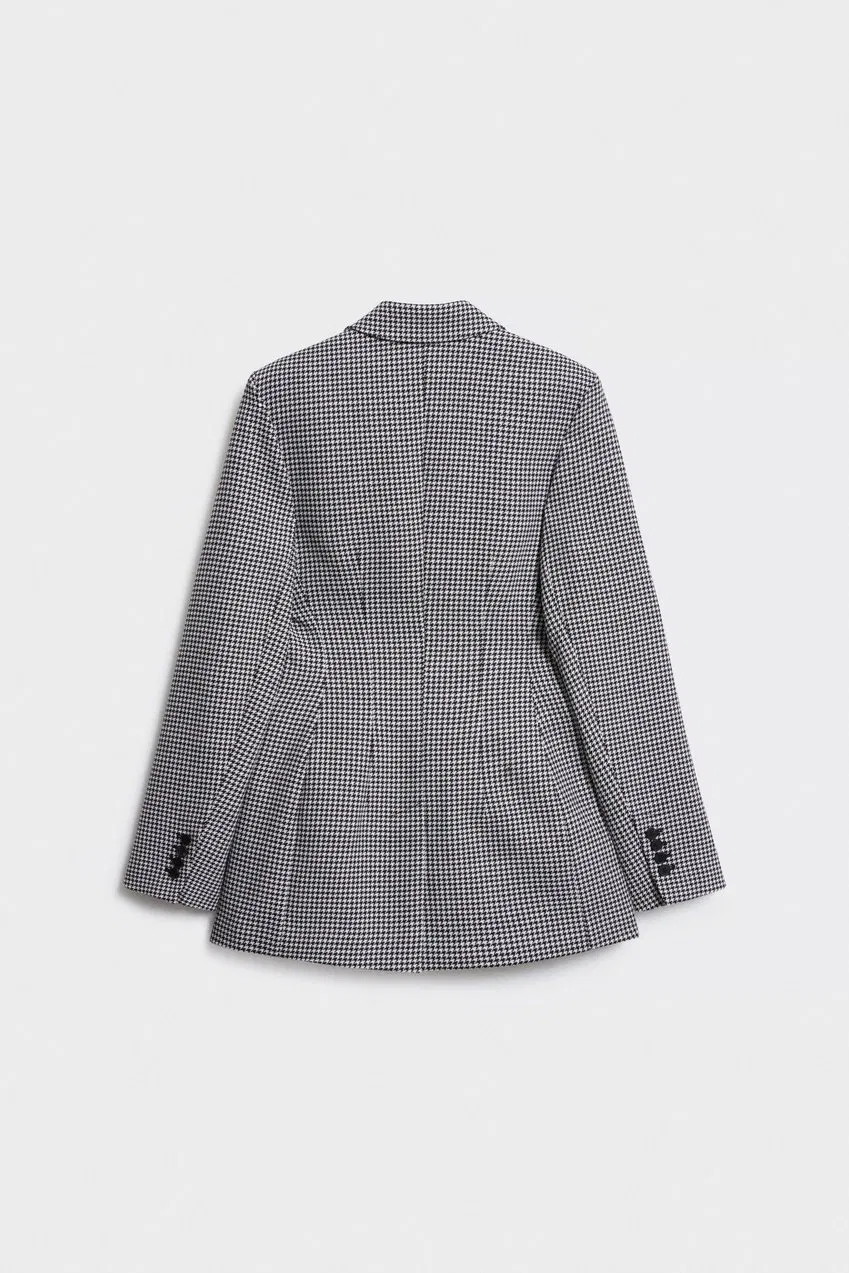 Blazer feminino de alta qualidade personalizado com tecido de lã misto pied-de-poule e gola de lapela pontuda