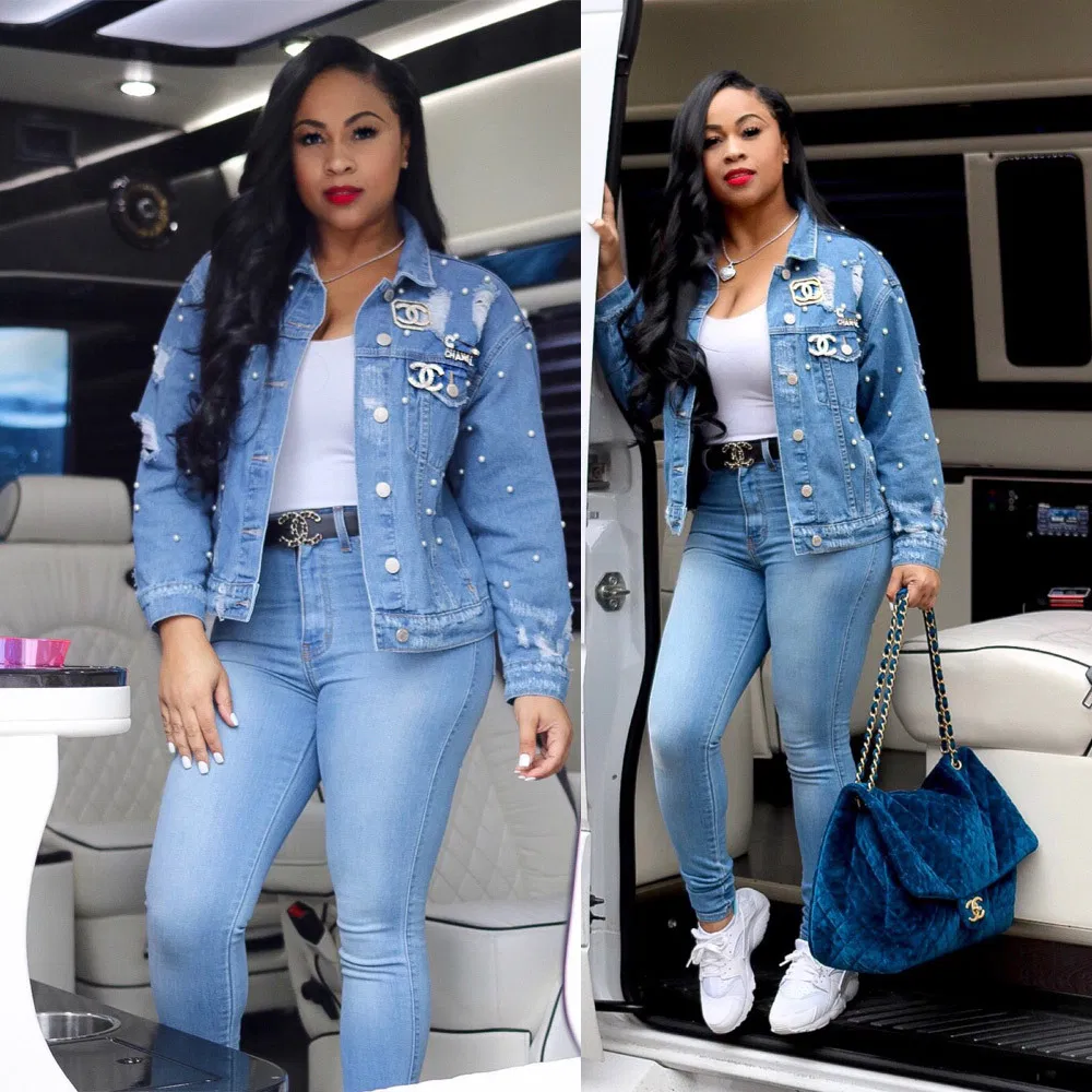 Calças de Denim Clássicas Esticadas Azuis para Mulheres Personalizadas de Fábrica