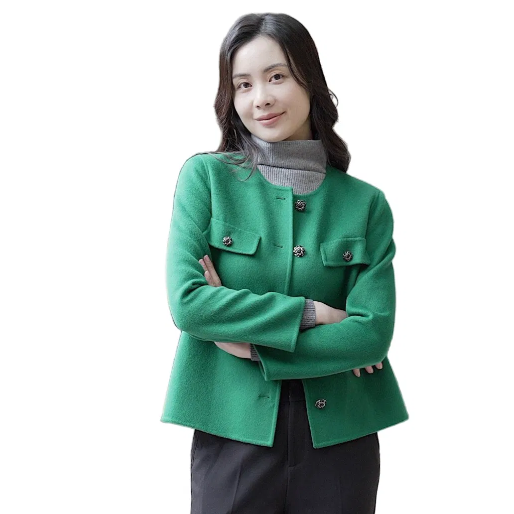 Blazer feminino tendência verde misto de lã merino e caxemira