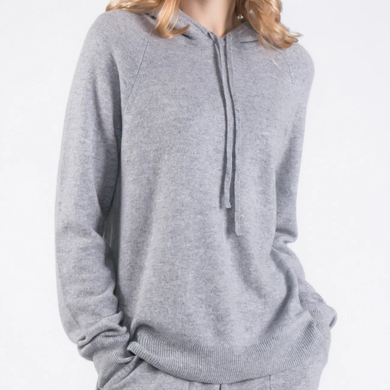 Calças de Lazer de Cashmere Luxuoso para Mulheres e Suéter de Capuz de Cashmere