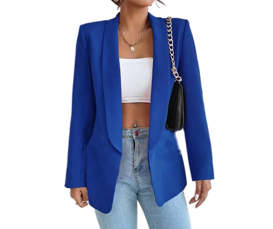 Blazer feminino elegante, clássico, durável, chique, de escritório, casual, com decote em V, mangas longas, de botão único, com strass, sólido