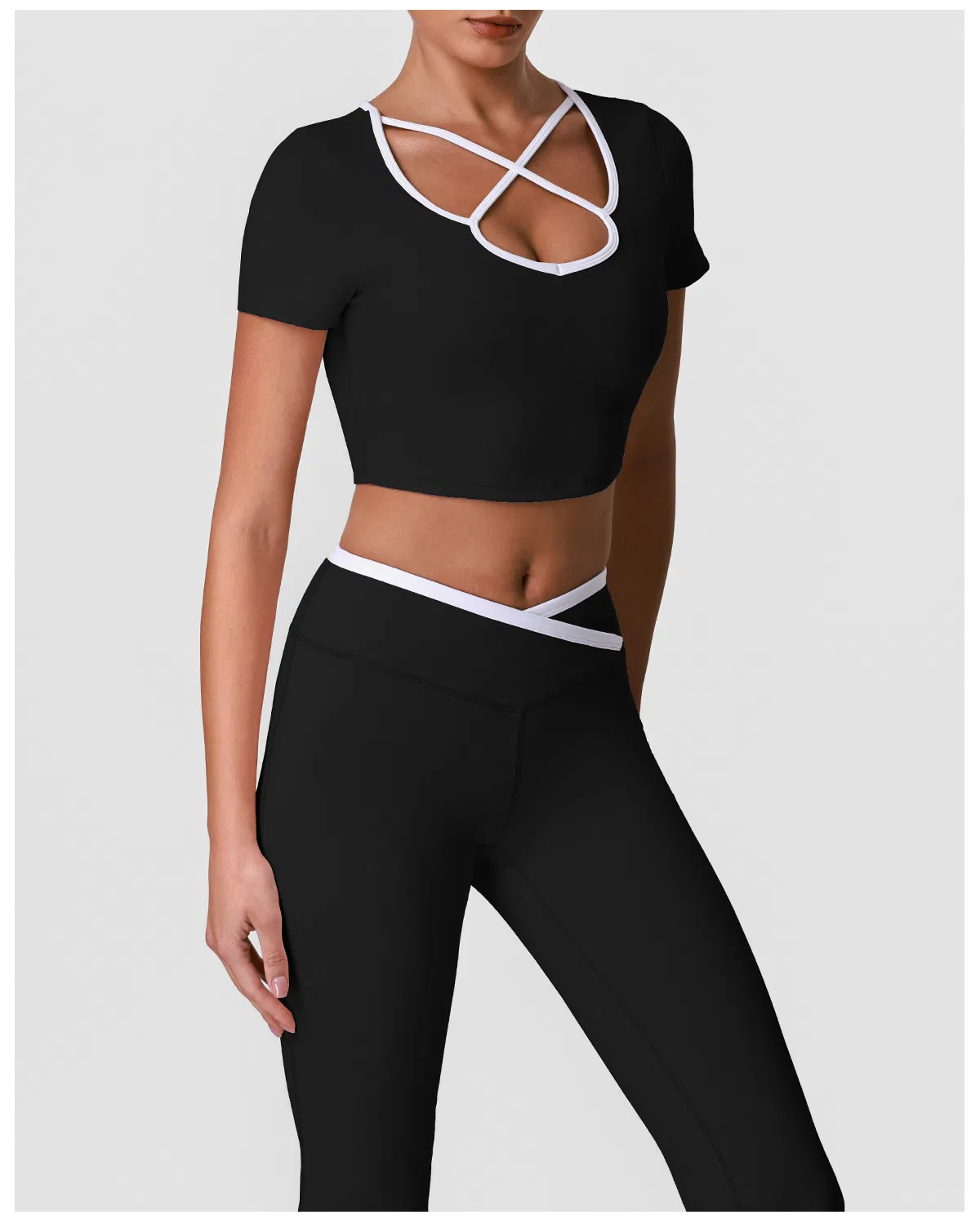 Conjunto de Roupas de Ginástica Femininas 2 Peças Leggings de Treino Top de Esporte Conjunto de Fitness para Academia