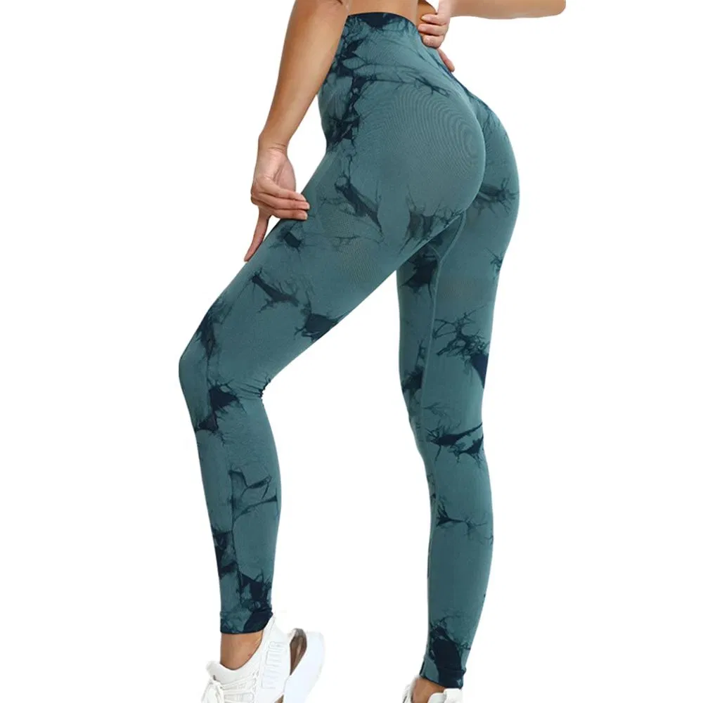 Calças Femininas para Academia, Leggings de Yoga com Estampa Tie Dye para Meninas